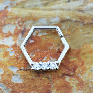 316L Stainless Steel Multi Jeweled Hexagon Captive Bead Ring / Cartilage Earring