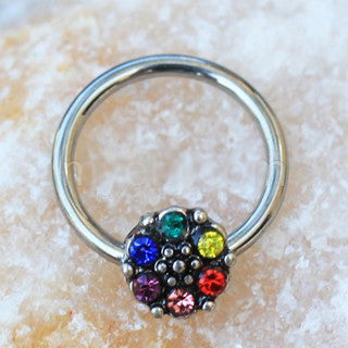 Rainbow Flower Snap-in Captive Bead Ring / Septum Ring