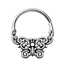 Load image into Gallery viewer, 316L Stainless Steel Ornate Butterfly Seamless Ring / Septum Ring
