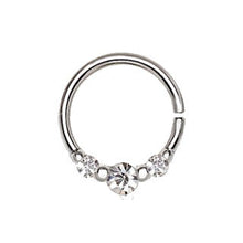 Load image into Gallery viewer, 316L Stainless Steel Clear CZ Trio Annealed Seamless Ring / Septum Ring
