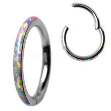 Load image into Gallery viewer, 316L Stainless Steel White Synthetic Opal Seamless Clicker Ring
