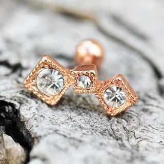 Rose Gold Art of Brilliance Triple Square Drop Cartilage Earring