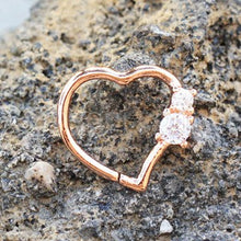 Load image into Gallery viewer, Annealed Rose Gold Jeweled Heart Cartilage Earring
