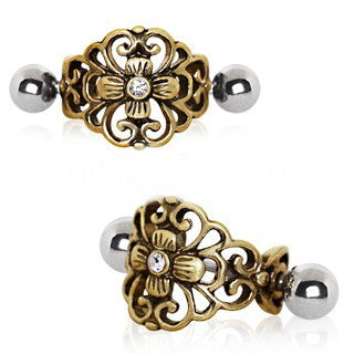 Antique Gold Gemmed Floral Cartilage Ear Cuff