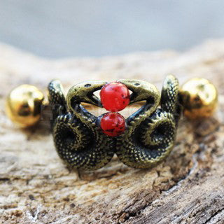 Blood Drop Double Snake Cartilage Cuff Earring