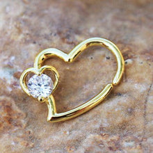 Load image into Gallery viewer, Gold Heart Cartilage Earring with Jeweled Heart
