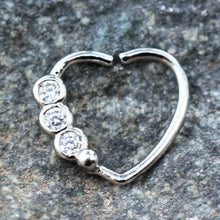 Load image into Gallery viewer, 316L Stainless Steel Triple CZ Heart Annealed Cartilage Earring
