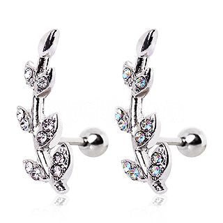 316L Surgical Steel Multi CZ Leaf Cartilage Earring