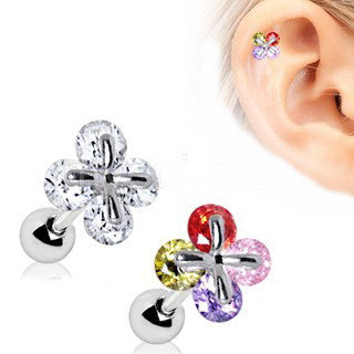 316L Stainless Steel Art of Brilliance Adorned Quatrefoil Cartilage Earring