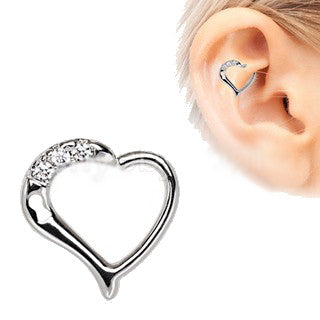 316L Stainless Steel Jeweled Heart Cartilage Tragus / Daith Earring with Keyhole