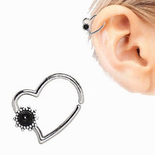 Load image into Gallery viewer, 316L Stainless Steel Black Flower Heart Annealed Cartilage Earring
