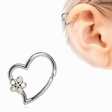 Load image into Gallery viewer, 316L Stainless Steel Synthetic Opal Flower Heart Annealed Cartilage Earring
