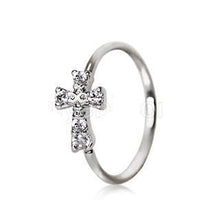 Load image into Gallery viewer, 316L Stainless Steel Jeweled Cross Cartilage Earring / Nose Hoop Ring
