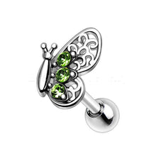 Load image into Gallery viewer, 316L Stainless Steel Green Butterfly Cartilage Earring
