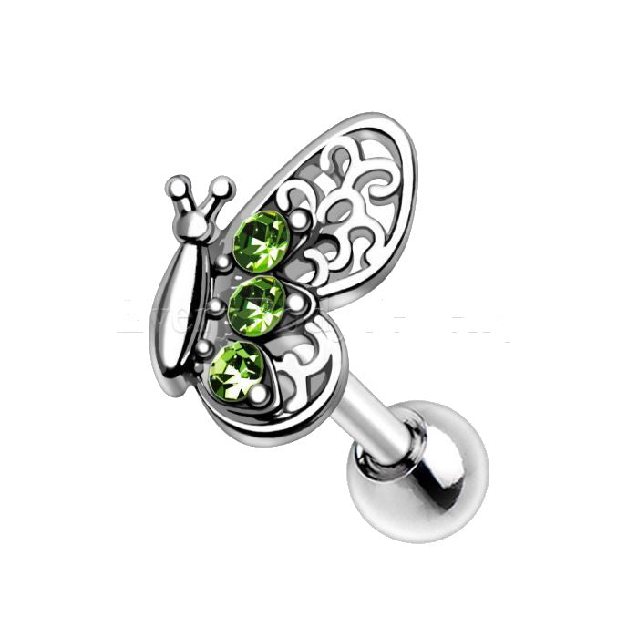 316L Stainless Steel Green Butterfly Cartilage Earring