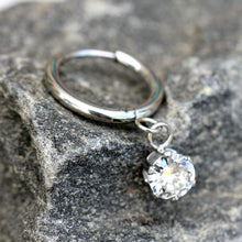 Load image into Gallery viewer, 316L Stainless Steel Prong Set CZ Dangle Clicker Cartilage Ring
