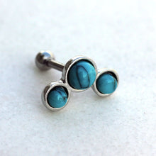 Load image into Gallery viewer, 316L Stainless Steel Triple Turquoise Cartilage Earring
