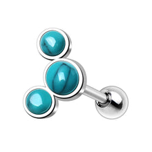 Load image into Gallery viewer, 316L Stainless Steel Triple Turquoise Cartilage Earring
