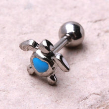 Load image into Gallery viewer, 316L Stainless Steel Aqua Heart Sea Turtle Cartilage Earring
