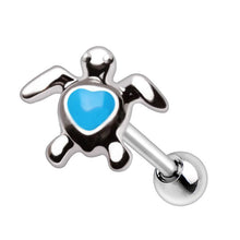 Load image into Gallery viewer, 316L Stainless Steel Aqua Heart Sea Turtle Cartilage Earring
