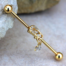 Load image into Gallery viewer, Gold Plated Jeweled Safety Pin and Star Industrial Barbell
