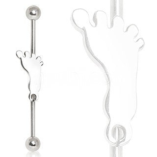 316L Surgical Steel Industrial Barbell Barefoot Footprint.