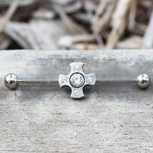 Load image into Gallery viewer, 316L Stainless Steel Jeweled Medieval Cross Industrial Barbell
