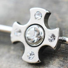 Load image into Gallery viewer, 316L Stainless Steel Jeweled Medieval Cross Industrial Barbell
