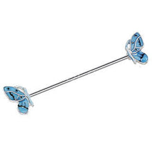 Load image into Gallery viewer, 316L Stainless Steel Double Blue Butterfly Industrial Barbell
