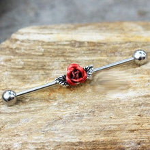 Load image into Gallery viewer, 316L Stainless Steel Red Rose Industrial Barbell
