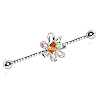 316L Stainless Steel Multihued Flower Industrial Barbell