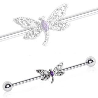 316L Stainless Steel Ornate Dragonfly Industrial Barbell