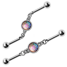 Load image into Gallery viewer, 316L Stainless Steel Rainbow Cabochon Chain Industrial Barbell
