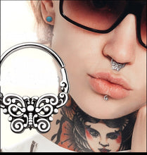 Load image into Gallery viewer, 316L Stainless Steel Ornate Butterfly Seamless Ring / Septum Ring
