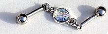 Load image into Gallery viewer, 316L Stainless Steel Rainbow Cabochon Chain Industrial Barbell
