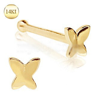 14Kt Yellow Gold Stud Nose Ring with a Butterfly