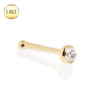 14Kt. Gold Stud Nose Ring with Press Fit CZ