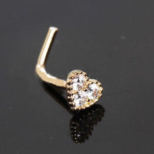 Load image into Gallery viewer, 14Kt Yellow Gold Clear CZ Heart L Bend Nose Ring
