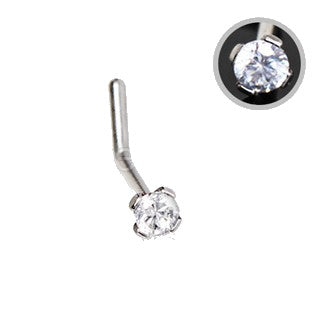 316L Stainless Steel Prong Set CZ L Bend Nose Ring