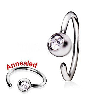 316L Surgical Steel Annealed Press Fit CZ Ball Nose Hoop