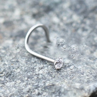 316L Stainless Steel Prong Set CZ Screw Nose Ring