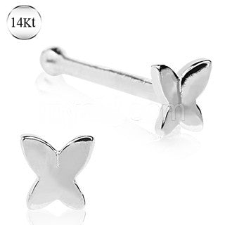 14Kt White Gold Stud Nose Ring with a Butterfly