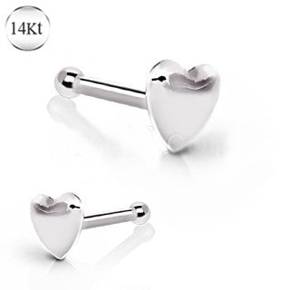 14Kt White Gold Stud Nose Ring with a Heart