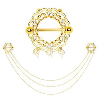 Gold Plated Triple Chain Floral Nipple Shields