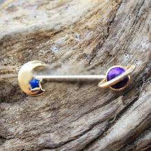 Load image into Gallery viewer, Gold Galaxy Planet &amp; Moon Nipple Bar
