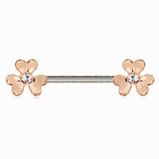 Rose Gold Plated Jeweled Clover Leaf Nipple Bar