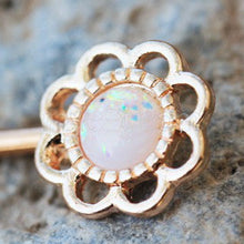 Load image into Gallery viewer, Rose Gold Synthetic Opal Flower Nipple Bar
