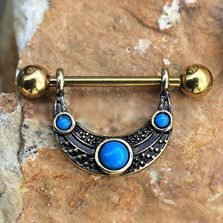 Gold Plated Turquoise Shield Nipple Ring