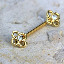 Load image into Gallery viewer, Gold Plated Pinwheel Flower Nipple Bar
