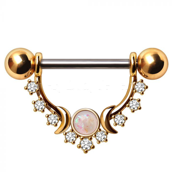 Gold Plated Multi Jeweled Moon and Stars Nipple Shield